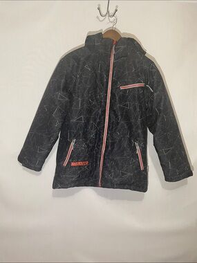 Boy’s Black Monster Geometric Hooded Jacket with Red Trim - Sz 14